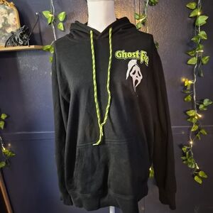 Ghost Face Pullover Hoodie - Black with Neon Green Accents